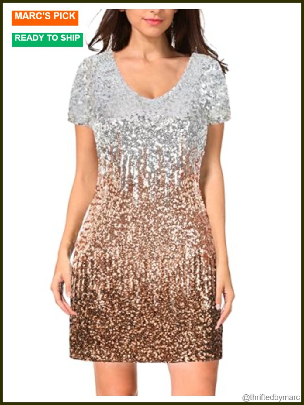 Sequin Glitter Short Sleeve Dress V Neck Mini Party Club Bodycon